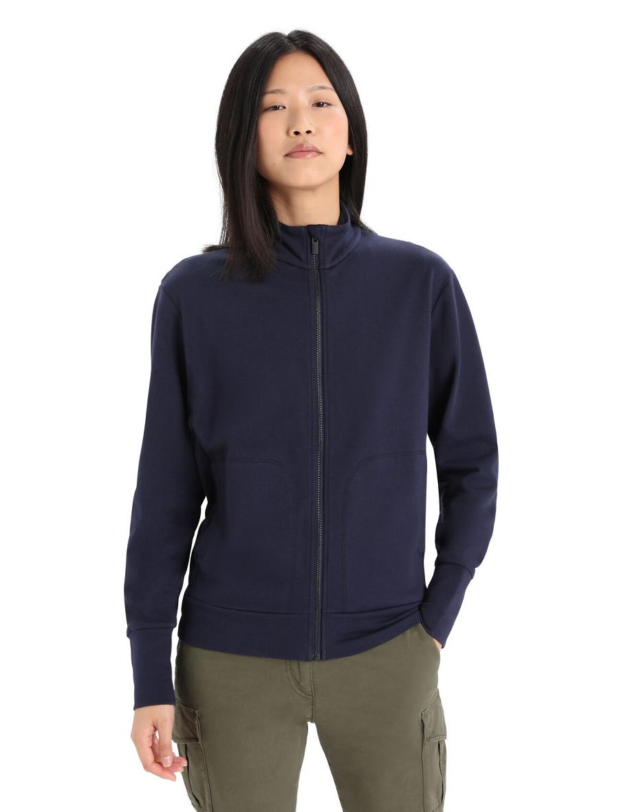 Sweat À Capuche Icebreaker Merino Central II Long Sleeve Zip Femme Bleu Marine | FR 1672ILHS